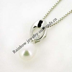 Sterling Silver Pendant/Charm with Pearl, 19x7mm, Sold by PC