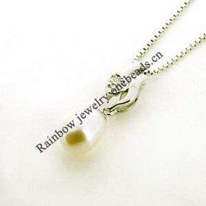 Sterling Silver Pendant/Charm with Pearl, 20x5.5mm, Sold by PC