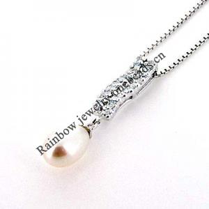 Sterling Silver Pendant/Charm with Pearl, 25x6mm, Sold by PC
