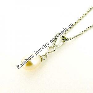 Sterling Silver Pendant/Charm with Pearl, 22x6mm, Sold by PC