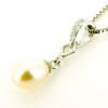 Sterling Silver Pendant/Charm with Pearl, 22x6mm, Sold by PC