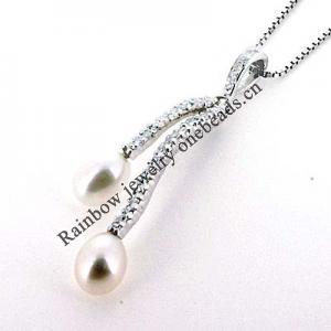 Sterling Silver Pendant/Charm with Pearl, 39x8mm, Sold by PC