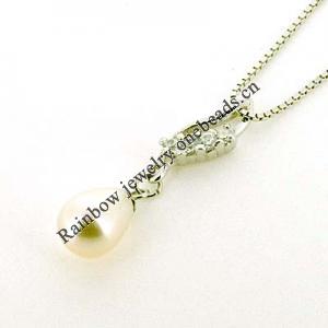Sterling Silver Pendant/Charm with Pearl, 26x6mm, Sold by PC