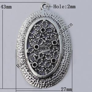 Pendant Zinc Alloy Jewelry Findings Lead-free, 43x27mm Hole:2mm, Sold by Bag