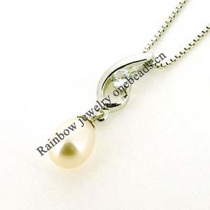 Sterling Silver Pendant/Charm with Pearl, 24x6.5mm, Sold by PC