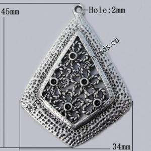 Pendant Zinc Alloy Jewelry Findings Lead-free, 45x34mm Hole:2mm, Sold by Bag