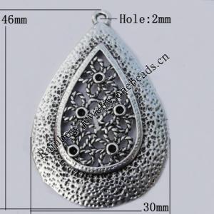 Pendant Zinc Alloy Jewelry Findings Lead-free, 46x30mm Hole:2mm, Sold by Bag