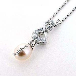 Sterling Silver Pendant/Charm with Pearl, 22x6.5mm, Sold by PC