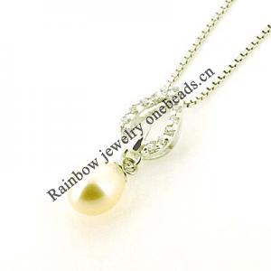 Sterling Silver Pendant/Charm with Pearl, 21x6.5mm, Sold by PC