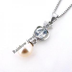 Sterling Silver Pendant/Charm with Pearl, 27x8mm, Sold by PC