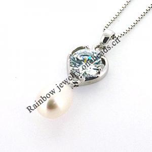 Sterling Silver Pendant/Charm with Pearl, 30x10.5mm, Sold by PC