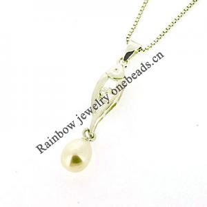 Sterling Silver Pendant/Charm with Pearl, 33x16mm, Sold by PC