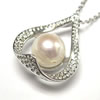 Sterling Silver Pendant/Charm with Pearl, 21x17mm, Sold by PC