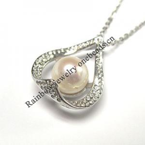 Sterling Silver Pendant/Charm with Pearl, 21x17mm, Sold by PC