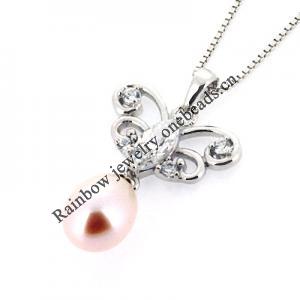 Sterling Silver Pendant/Charm with Pearl, 30x17mm, Sold by PC