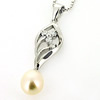 Sterling Silver Pendant/Charm with Pearl, 30x8mm, Sold by PC