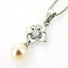 Sterling Silver Pendant/Charm with Pearl, 26x10mm, Sold by PC