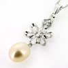 Sterling Silver Pendant/Charm with Pearl, 34x12mm, Sold by PC