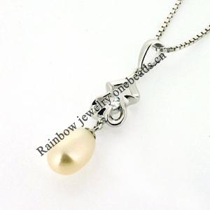 Sterling Silver Pendant/Charm with Pearl, 29x8mm, Sold by PC