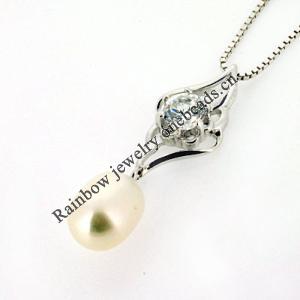 Sterling Silver Pendant/Charm with Pearl, 31x9.5mm, Sold by PC