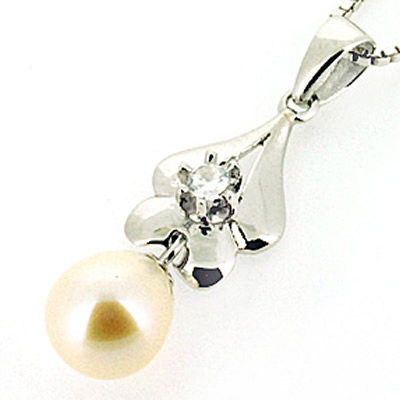 Sterling Silver Pendant/Charm with Pearl, 27x8mm, Sold by PC