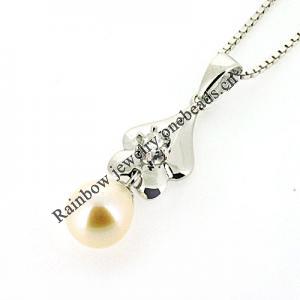 Sterling Silver Pendant/Charm with Pearl, 27x8mm, Sold by PC