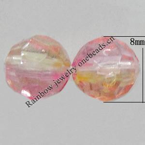 Dichroic Plastic Beads, Faceted Round 8mm Hole:1mm, Sold by Bag