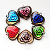 Inner Flower lampwork Pendant, Mix Color, Heart 44x38x14mm Hole:About 7mm, Sold by Group