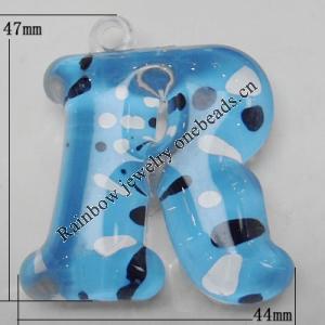 Coloured Acrylic Pendant, Letter 48x44mm Hole:3mm, Sold by Bag