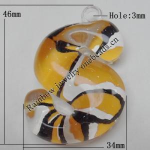 Coloured Acrylic Pendant, Letter 46x34mm Hole:3mm, Sold by Bag