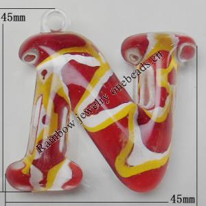 Coloured Acrylic Pendant, Letter 45x45mm Hole:3mm, Sold by Bag