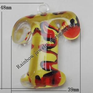 Coloured Acrylic Pendant, Letter 48x39mm Hole:3mm, Sold by Bag