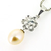 Sterling Silver Pendant/Charm with Pearl, 24x8mm, Sold by PC