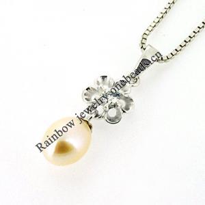 Sterling Silver Pendant/Charm with Pearl, 24x8mm, Sold by PC
