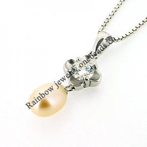 Sterling Silver Pendant/Charm with Pearl, 24x8mm, Sold by PC