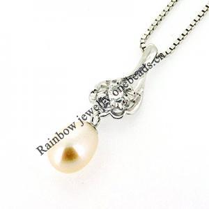 Sterling Silver Pendant/Charm with Pearl, 25x8mm, Sold by PC