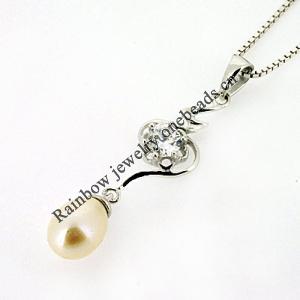 Sterling Silver Pendant/Charm with Pearl, 34x8mm, Sold by PC