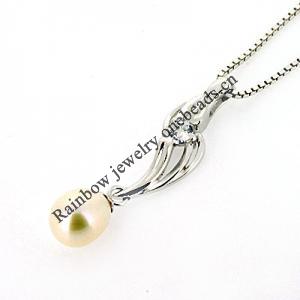 Sterling Silver Pendant/Charm with Pearl, 29x8mm, Sold by PC