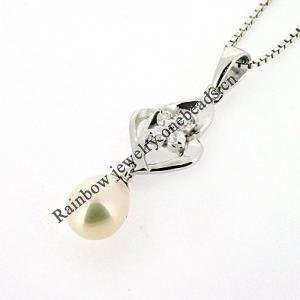 Sterling Silver Pendant/Charm with Pearl, 28x9mm, Sold by PC