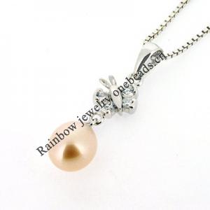 Sterling Silver Pendant/Charm with Pearl, 25x7mm, Sold by PC