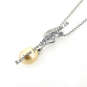 Sterling Silver Pendant/Charm with Pearl, 23x5mm, Sold by PC