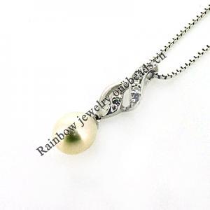 Sterling Silver Pendant/Charm with Pearl, 24x6mm, Sold by PC