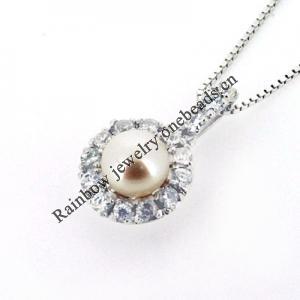 Sterling Silver Pendant/Charm with Pearl, 19x12mm, Sold by PC