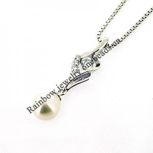 Sterling Silver Pendant/Charm with Pearl, 25x6mm, Sold by PC