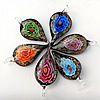 Gold Sand & Inner Flower lampwork Pendant, Mix Color, Twist Leaf 59x29x13mm Hole:About 6mm, Sold by Group
