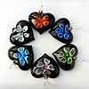 Inner Flower lampwork Pendant, Mix Color, Heart 38x41x11mm Hole:About 7mm, Sold by Group