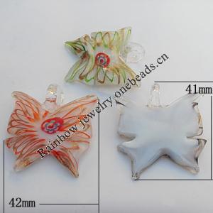 Lampwork Pendant, Mix Color, Butterfly 42x41x5mm Hole:About 6mm, Sold by Group