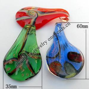 Gold San Lampwork Pendant, Mix Color, Leaf 35x60x11mm Hole:About 6mm, Sold by Group