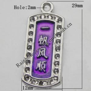 Pendant Zinc Alloy Enamel Jewelry Findings Lead-free, 29x12mm Hole:2mm, Sold by Bag