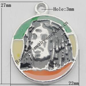 Pendant Zinc Alloy Enamel Jewelry Findings Lead-free, 27x22mm Hole:3mm, Sold by Bag